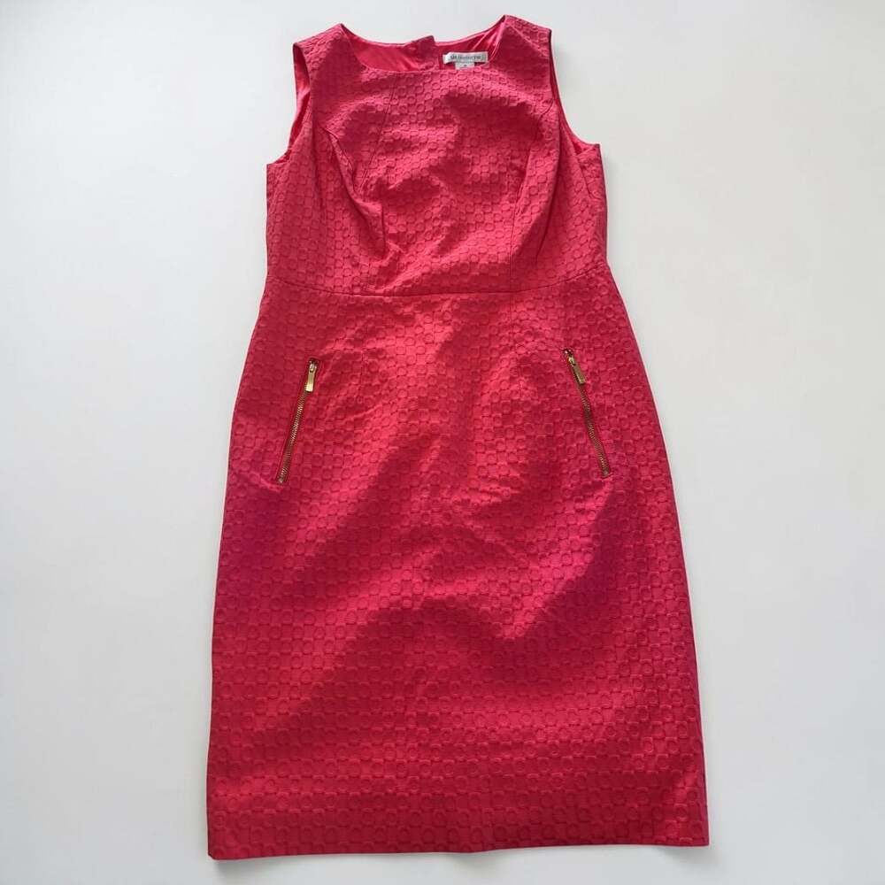 Liz Claiborne Pink Textured Sheath Dress Sleeveless Gold Zip Pockets 10
